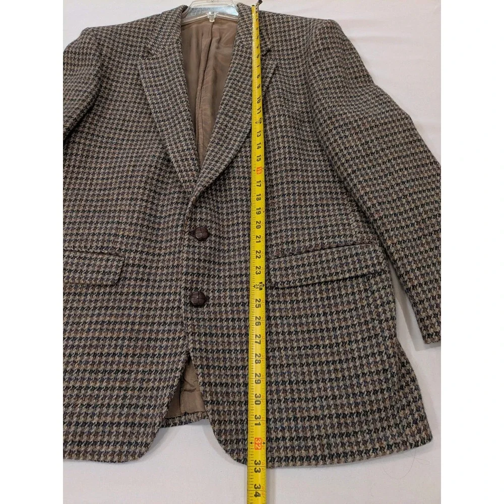 Anton Ferrare Castletex Harris Tweed Blazer Men 46L Houndstooth Wool Sport Coat